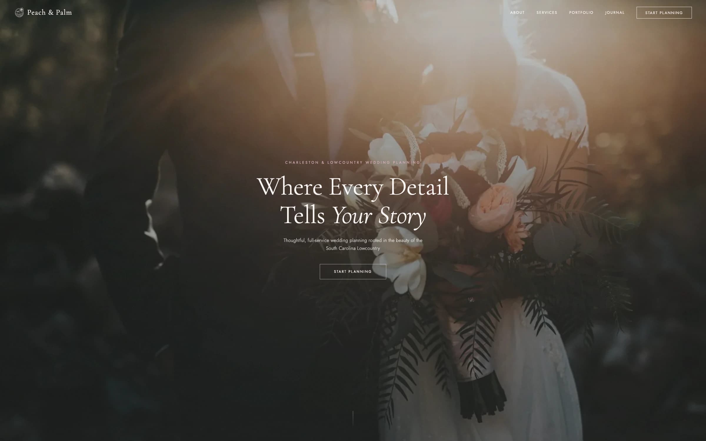 Wedding photography and the Start Planning call to action on Peach and Palm